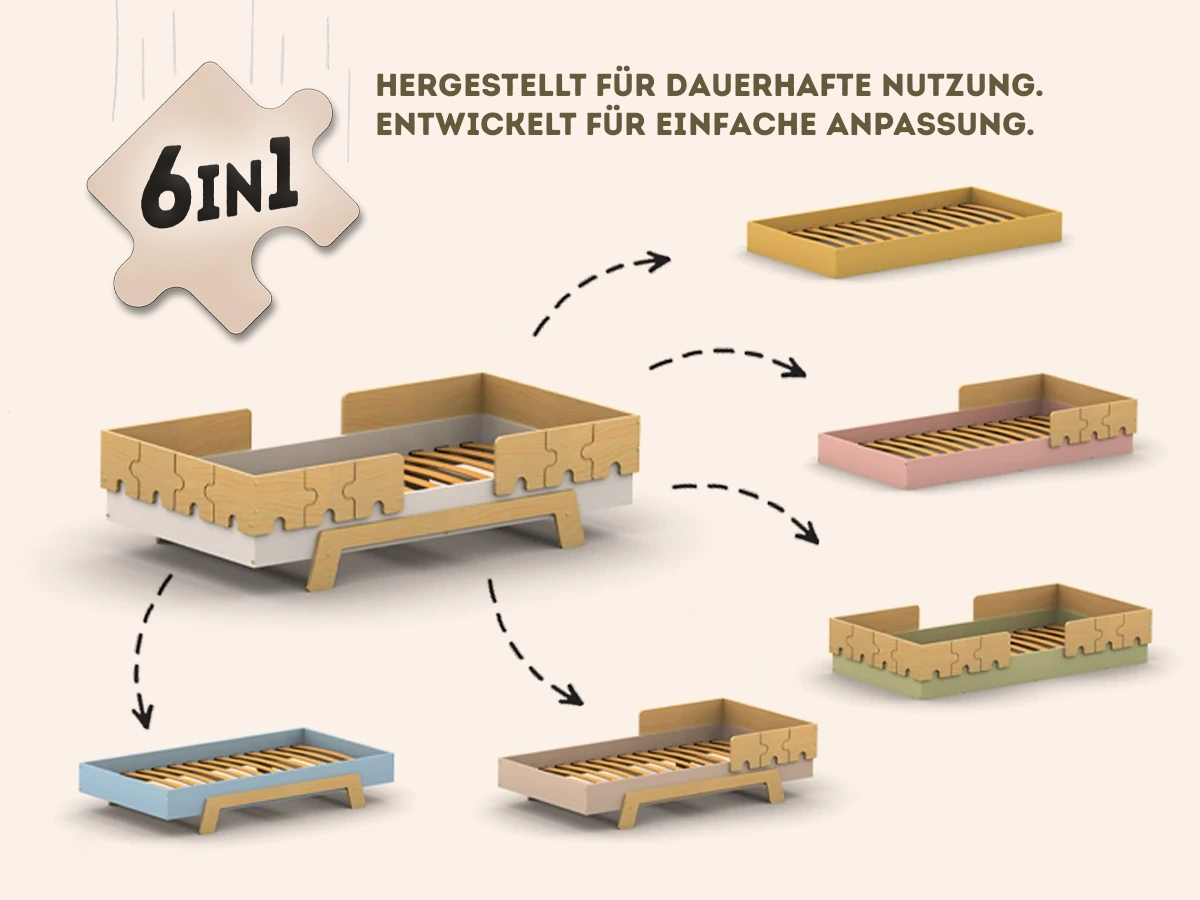 6-in-1 multifunktionales Kinderbett Puzzle aus Kiefersperrholz